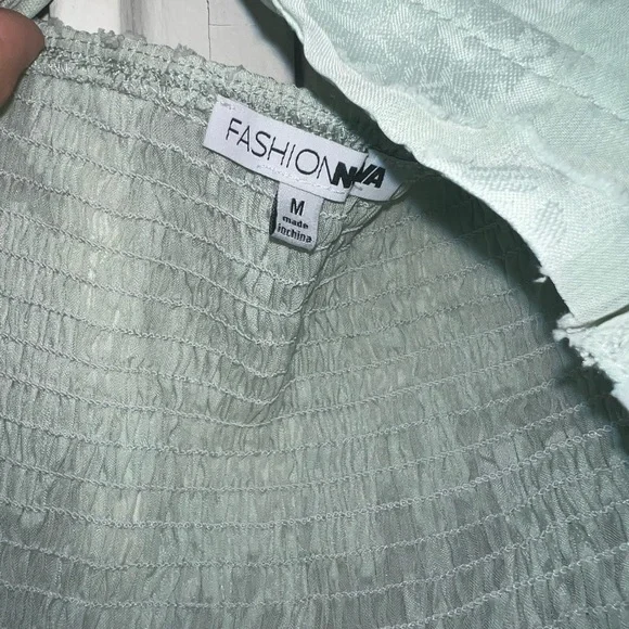 Mint Lace Two Piece Blouse and Shorts Set - Picture 4 of 5